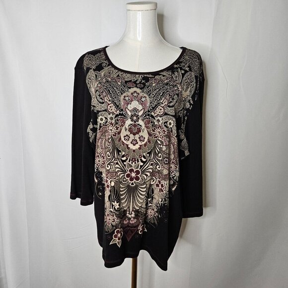 Blue Canyon 2X Paisley Embellished Rhinestone Y2K Black Goth Top - Picture 7 of 9